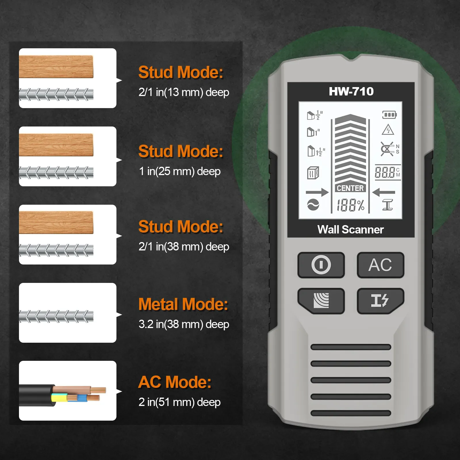 2025 New Model HW-710 Digital 7 in 1 Wall Metal Detector Wood Wire Stud Detector Wall Stud Finder