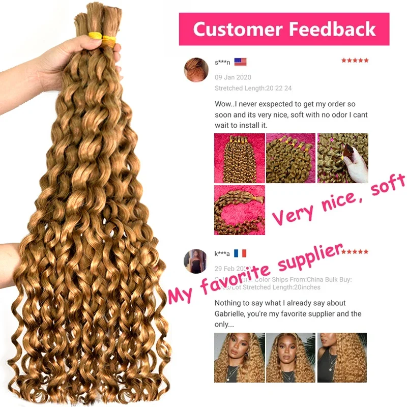 Imbierinės spalvos žmogaus plaukai, skirti pynimui, „De Cabello Natural Humano“ plaukų priauginimui, neapdoroti, be vandens banguoti, garbanoti, dideli._voghion.com
