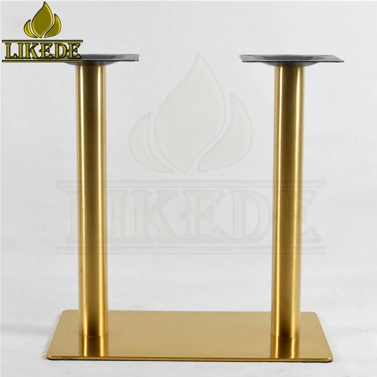 SS304 SS201 Double Column Leg Heavy Duty Adjustable Brushed Gold Stainless Steel Dining Table Base Modern Square Rectangle Chair