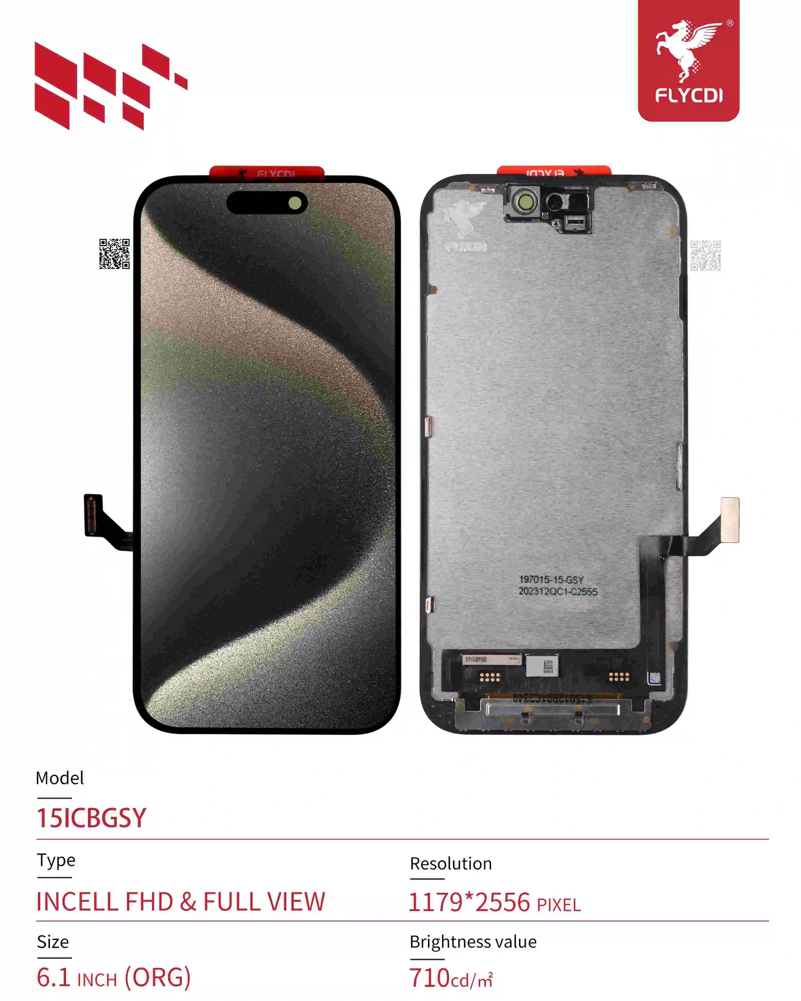 ZY INCELL FHD COF iPhone 15 PRO MAX パネル 40033 - DISPLAY LCD FOR IPHONE 15 PRO MAX BLACK (INCELL ZY