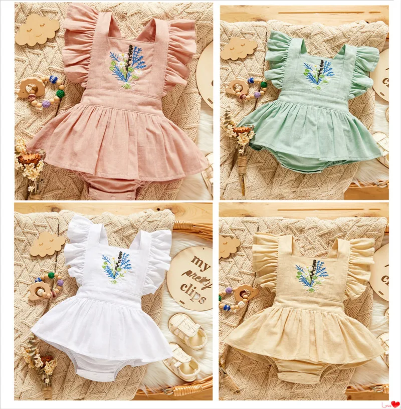 Embroider Baby Girls Jumpsuits Kids Girls Jumpsuit Sweet Style Baby