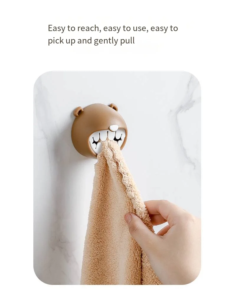 Kitchen punch free cartoon rag towel plug bathroom wall hanging face towel storage rack wall bear towel hook details