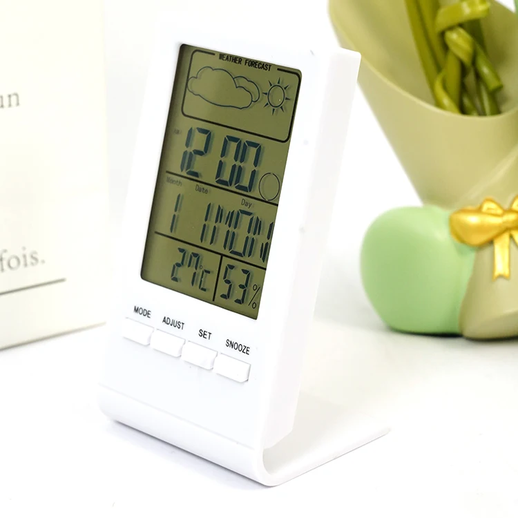 Home Decor White and Black Lcd Desk Clock Digital Smart Digital Alarm Clock Weather Station Clock