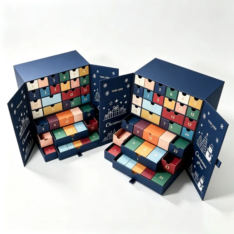 Customized na Christmas Advent Calendar Box na may 24 na Drawer para sa Jewelry at Cosmetic Gift; Mystery Packaging; Magnetic Rigid Double-Door Box