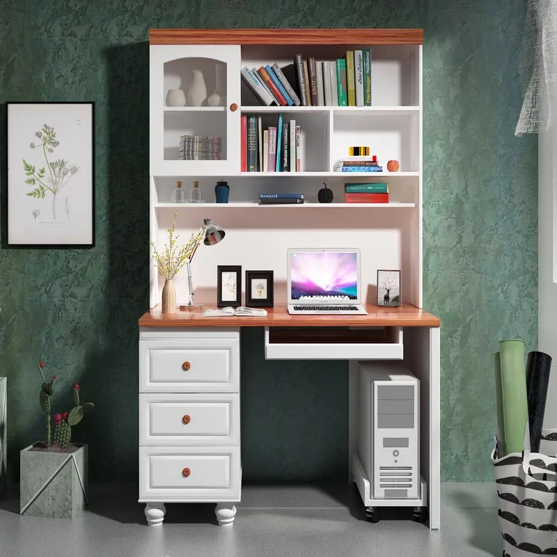 Wooden Computer Table with Bookshelf - Modern Study Desk for Office ...