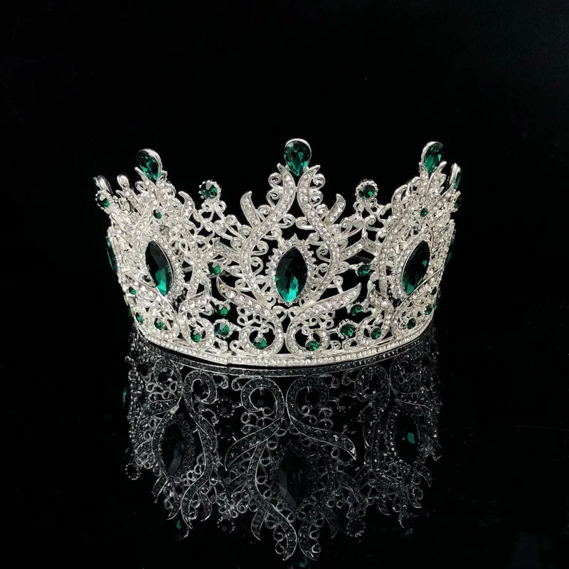 Top Quality Emerald Crystal Queen Crown Large Pageant Diamond Bride ...