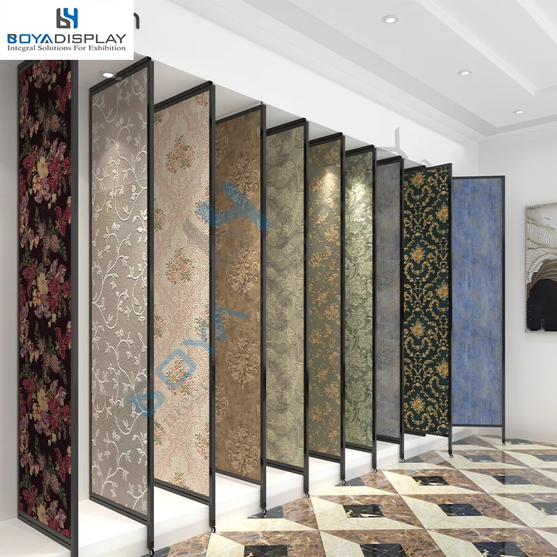 Customize Size Double Side Double Slider Wallpaper Display Stand Rack for Showroom