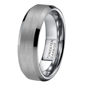 Coolstyle Jewelry Wholesale 6mm Beveled Brushed Finish Tungsten Carbide Ring for Men Women Fashion Engagement Wedding Band