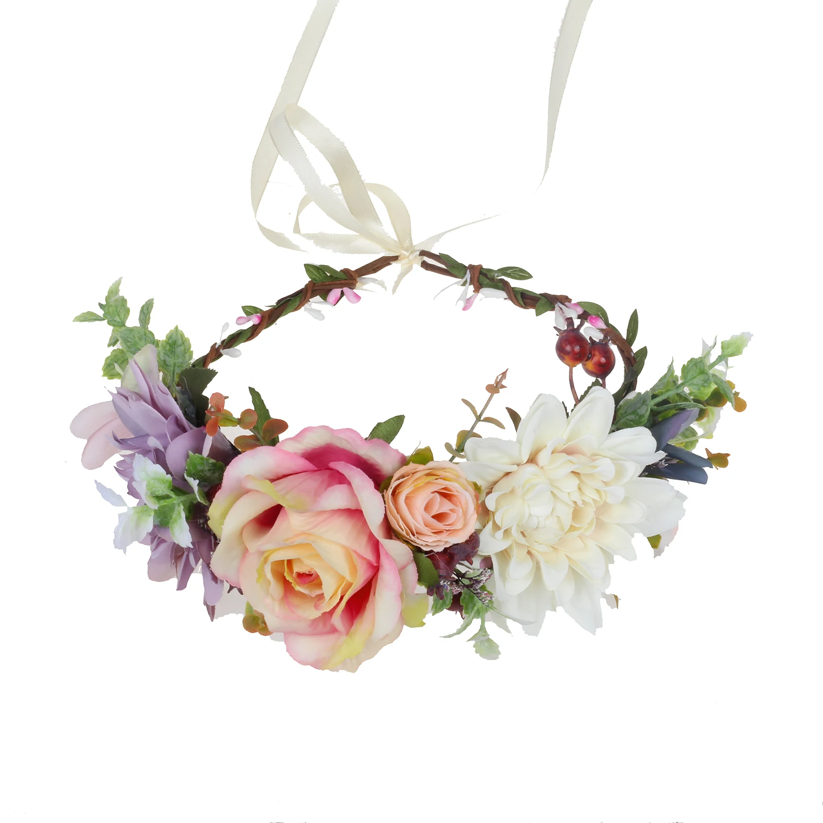 Bohemian Bridal Artificial Flower Fruit Handmade Garland Tiara Hairband Headband 
