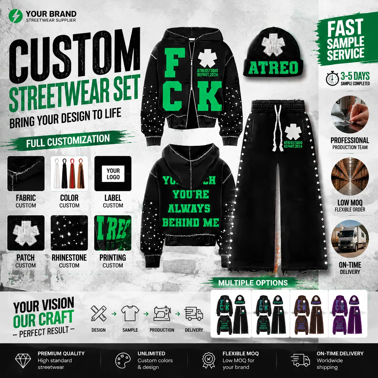 SALATI Custom Rhinestone Hoodie Men Oversized Cropped Acid Wash Zip up Distressed Vintage Sweatpants and Hoodie Set