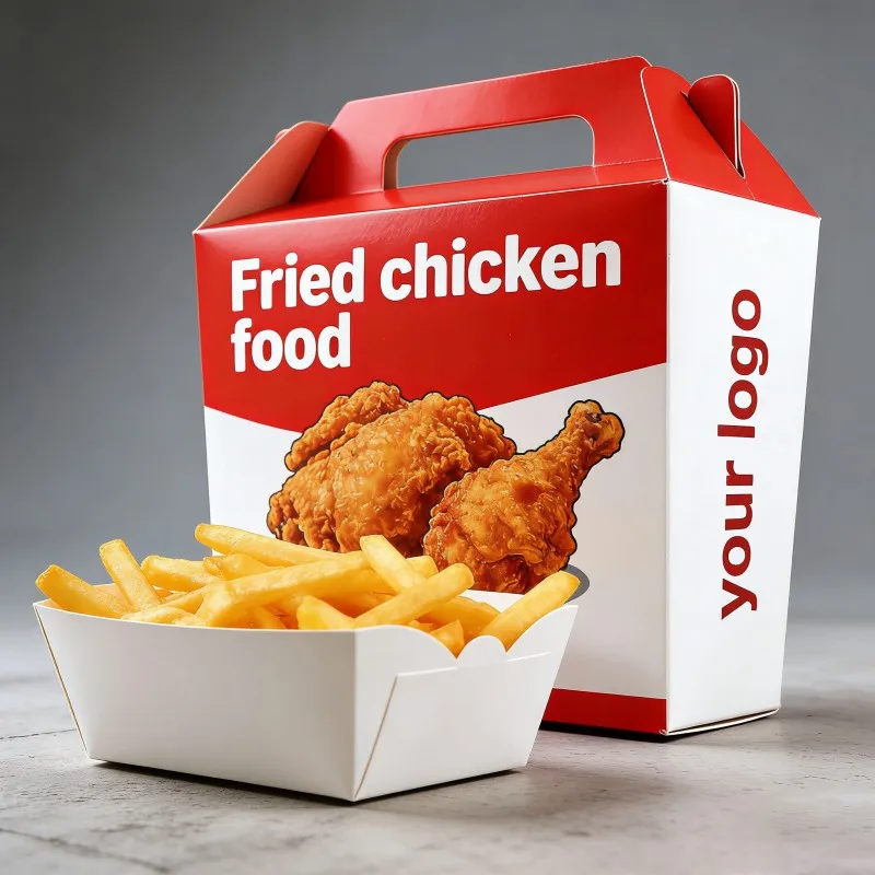 ISO9001Wholesale Cheap Recyclable Food Grade Custom Paper Box Paper Bag Fried Chicken Burger French Fries Takeaway Packaging Box