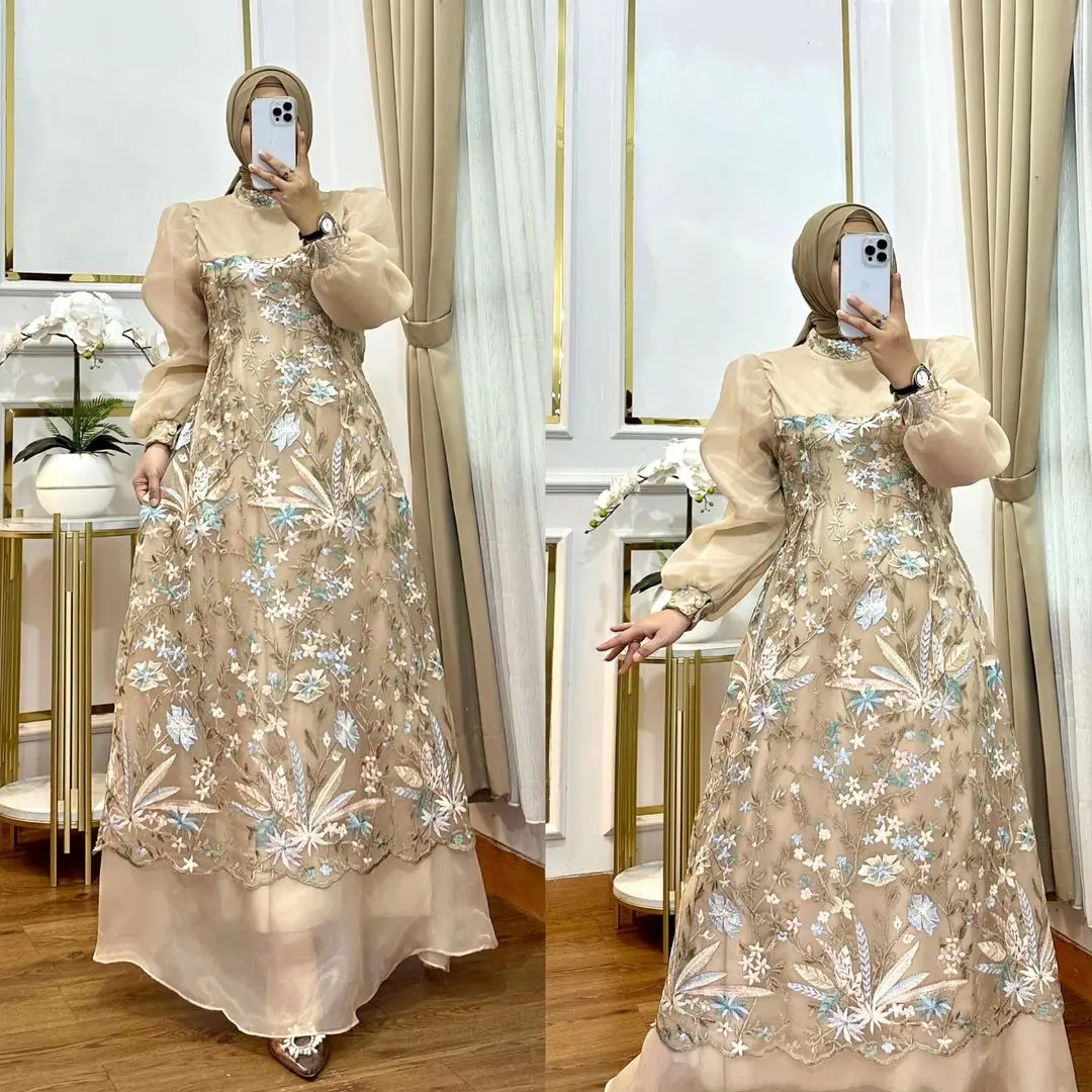 Eid Al-Fitr Latest Design Luxury Loose Abaya Women's Muslim Long-sleeved Dress Embroidered Evening Gown in Dubai, Turkey