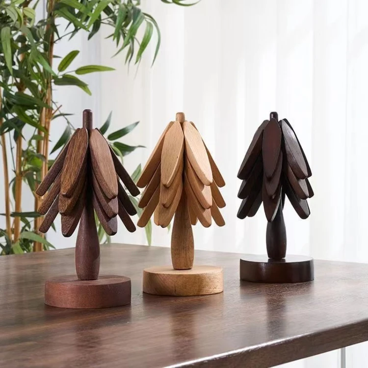Creative Wooden Tabletop Decoration Mat Tree Shape Heat Insulation Pad For Kitchen Dinning