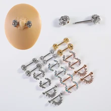 1 pair of stainless steel body jewelry skull straight rod with diamond nipple ring for women fun piercing nipple stud