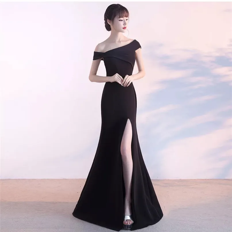 green emerald velvet dress A Line Open Back Black Long Prom Dress, Long Black Formal Graduation E –  abcprom main image 0