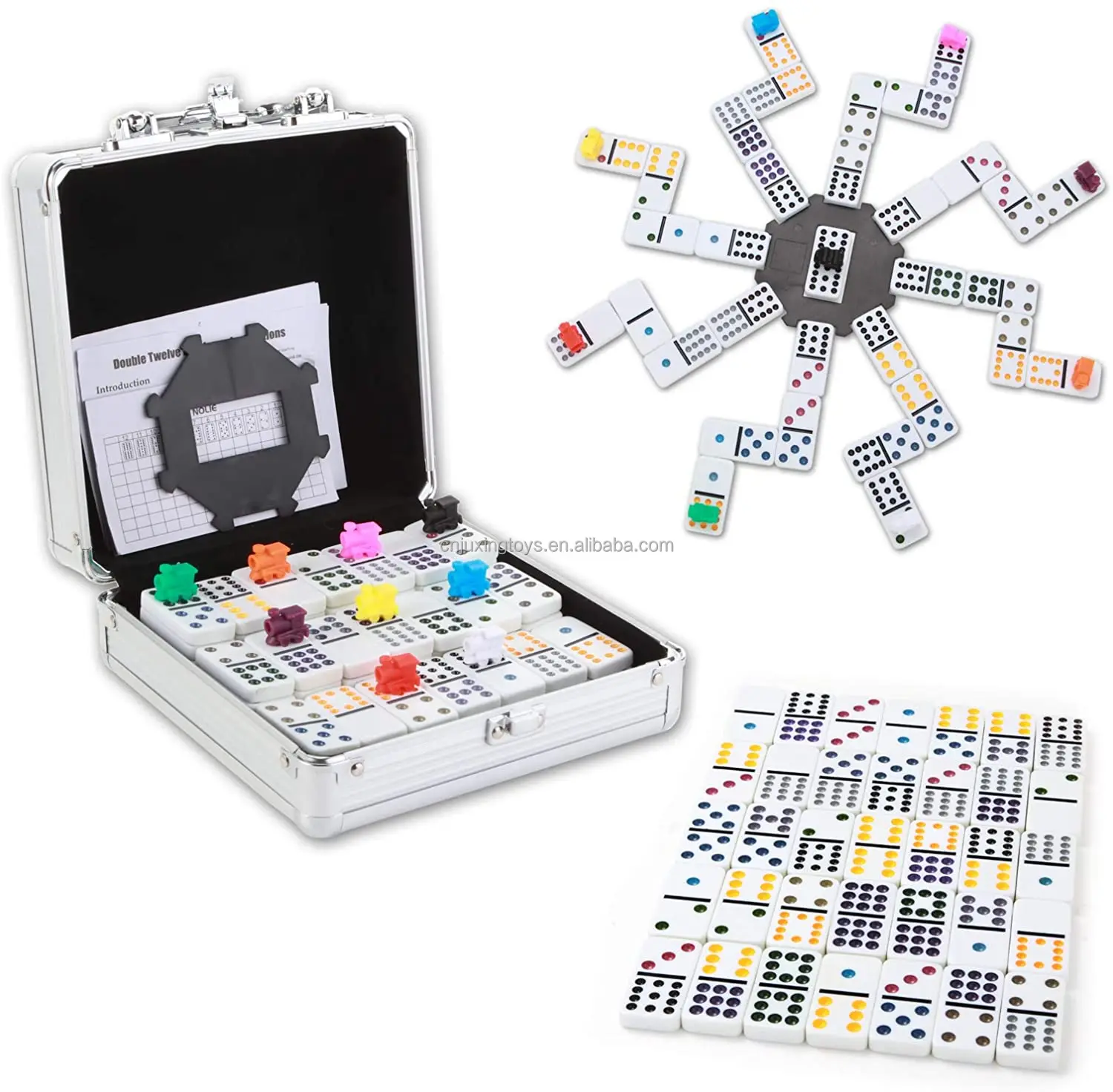 Yinlo Dominoes Set-Double 12 Colored Dot Dominoes 91 Tiles Mexican Train Game Set with Aluminum Case 