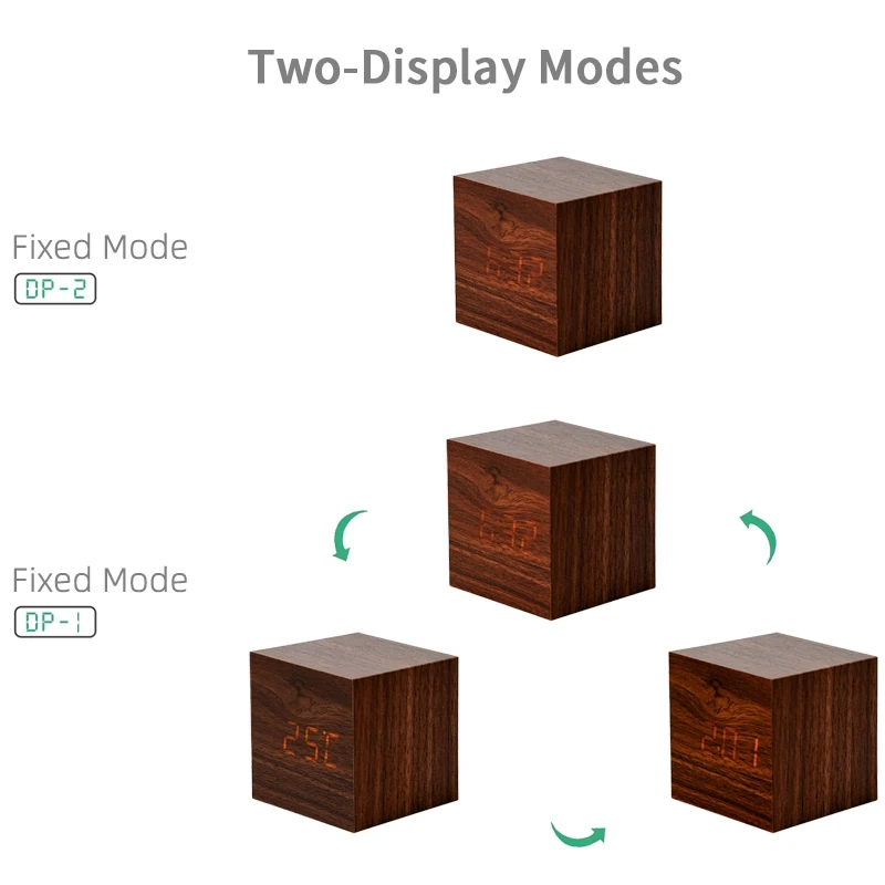 Custom Available Multicolor Sounds Control Wooden Clock Modern Digital LED Thermometer Timer Red Display Alarm Clock