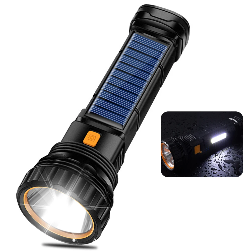 Solar LED Flashlight USB rechargeable Flashlight outdoor Emergency Power Bank 