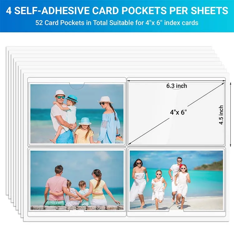 Custom Vinyl Pvc Self Pockets Pouch Label Holders Clear Self-Adhesive  Adhesive 4" X 6" Index Card Pockets With Top Open