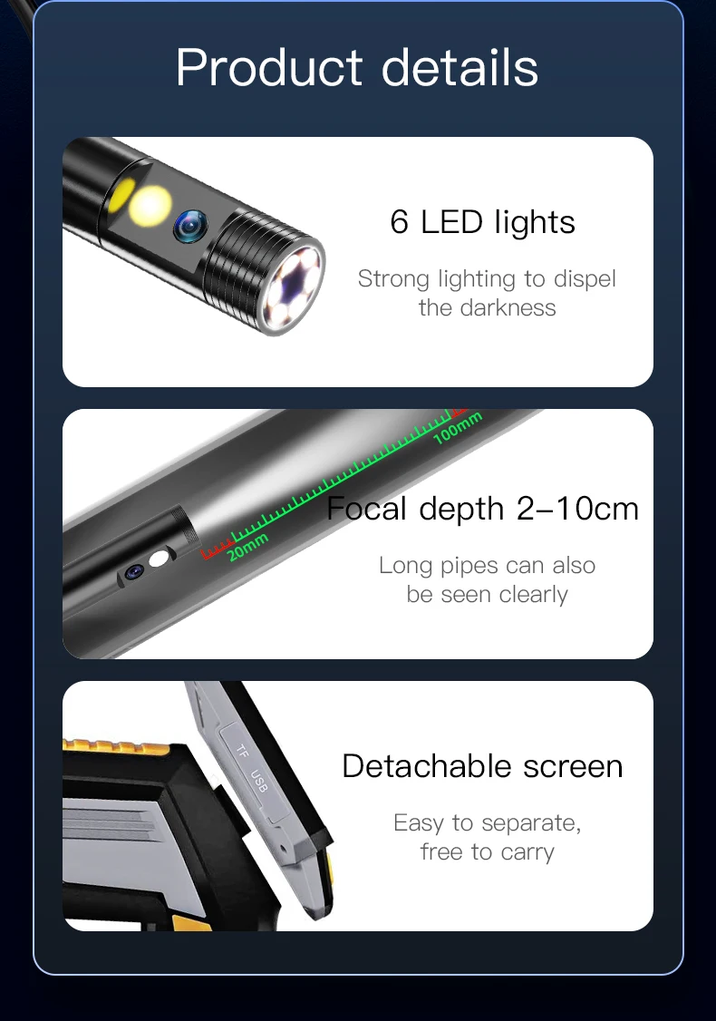 Diagnostic Tool Videoscope Drain Sewer Pipeline Plumbing Camera Industrial Endoscope Camera Testing Machine Car Repair Borescope