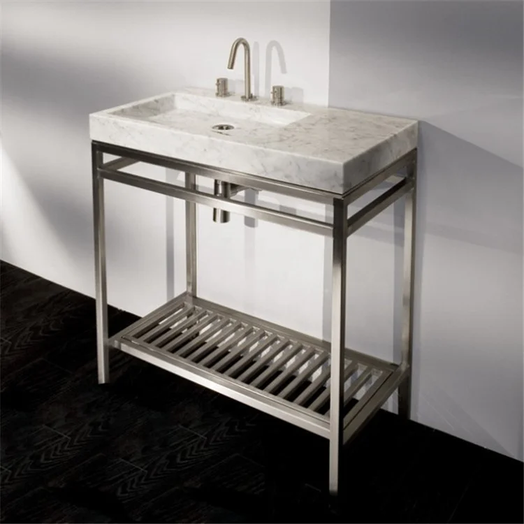 Bathroom Sink Console With Shelf Vanity Basin Metal Table Legs Marble Quartz Stone Countertop Bathroom Vanity Top