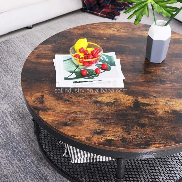 Easy Assemble Sofa Side Table 2 Tier Modern Center Table Round Coffee Table For Living Room