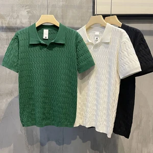 Summer Slim Solid Color Versatile Short-sleeved T-shirt  Fashion Knitted Polo T-shirt for Men