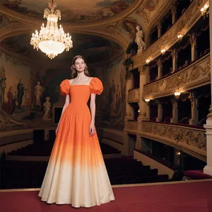 Factory Wholesale Square Collar Puff Sleeve Summer Apparel Women Elegant Casual Color Blocking Dresses for Party Daily Use