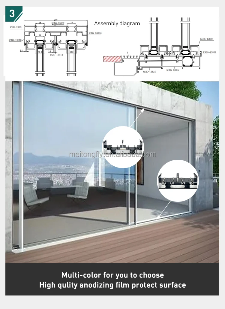 Custom Cutting Aluminum Alloy Extrusion 6060 T5 200 Thermal Break Profiles for Hidden Doors