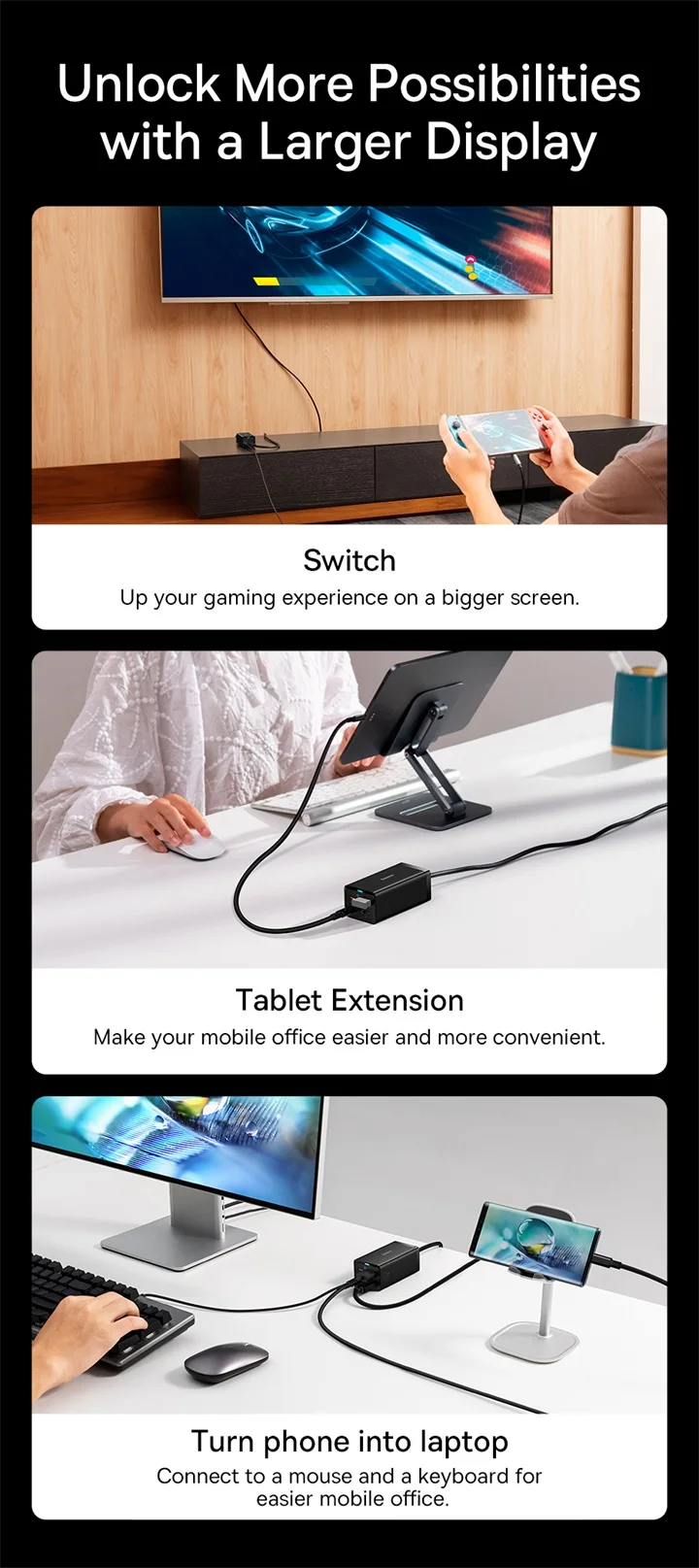 Pour baseus GaN5 Pro chargeur rapide de bureau 1U + 2C + HDMI 67W avec cordon d'alimentation de 1.5m prise de charge