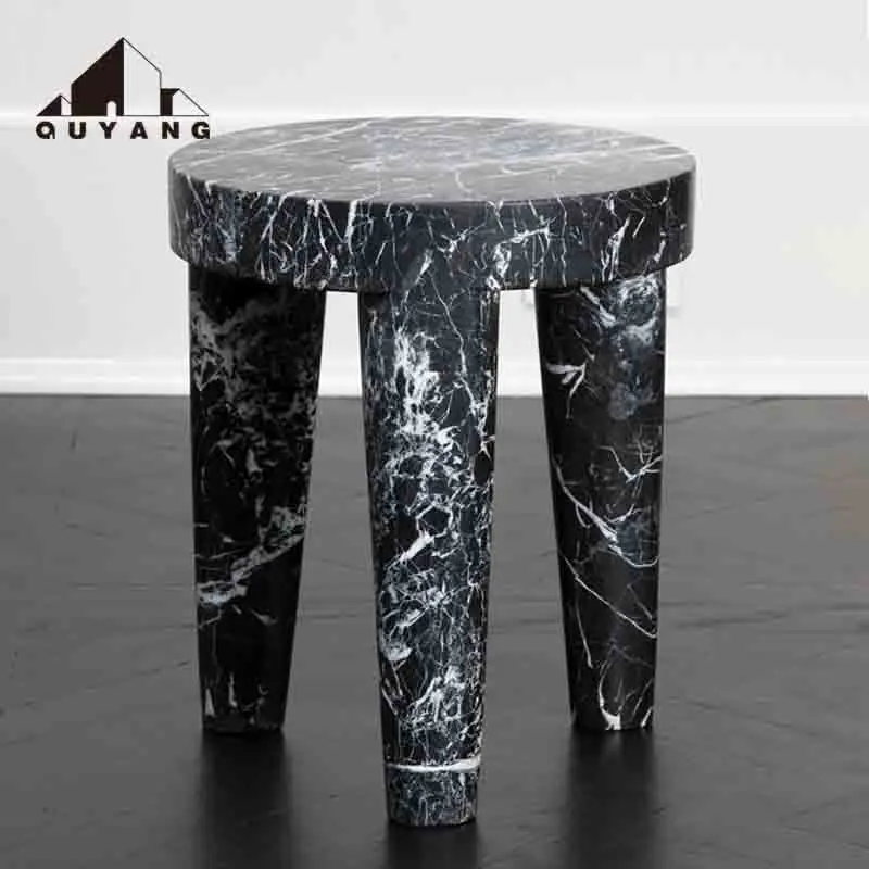 QUYANG Custom Modern Furniture Home Decoration Living Room Side Table Natural Marble Plinth Bench Stone Stool Seat