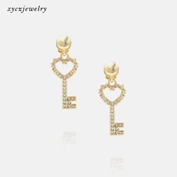 New Design Fashion Jewelry Heart Shape Key 18K Gold Plated Heart Drop Earrings