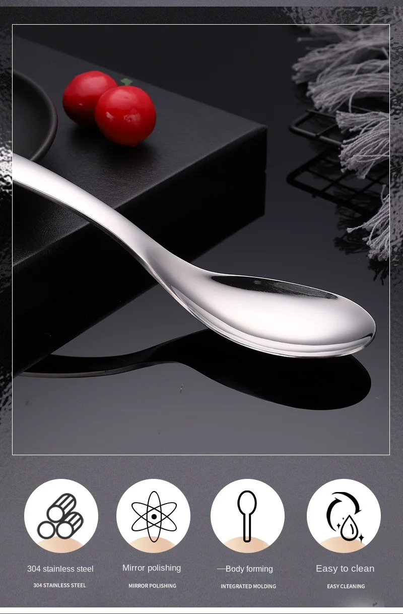 Hot Sale 304 Stainless Steel Spoon Thickened Round Rice Spoon Dining