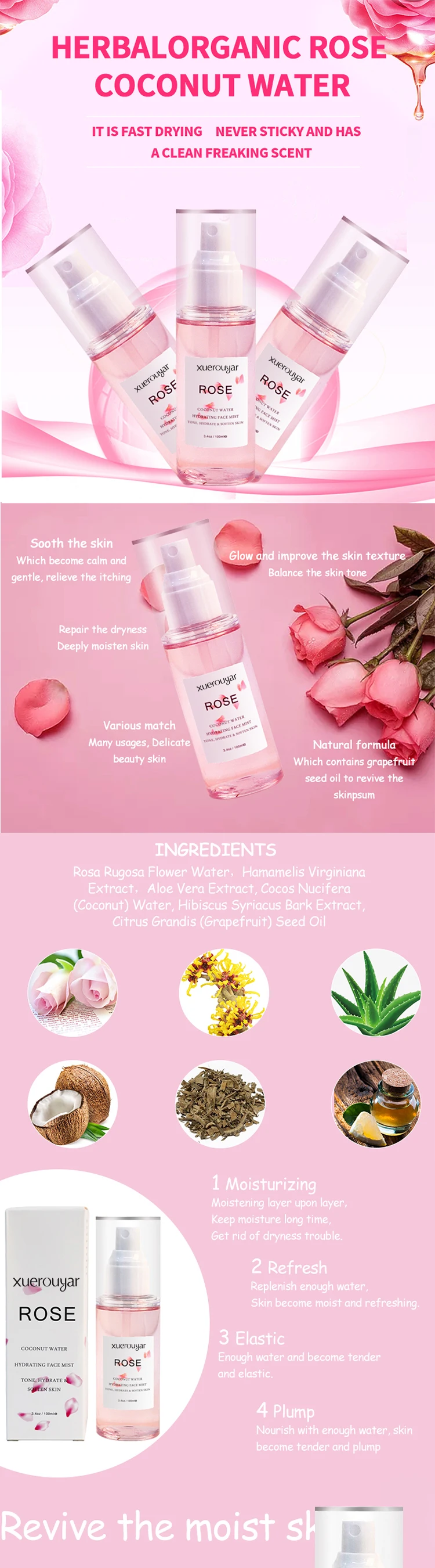 Portable Mini Hydrating Moisturizing Pure Natrual Rose Toner Water Face