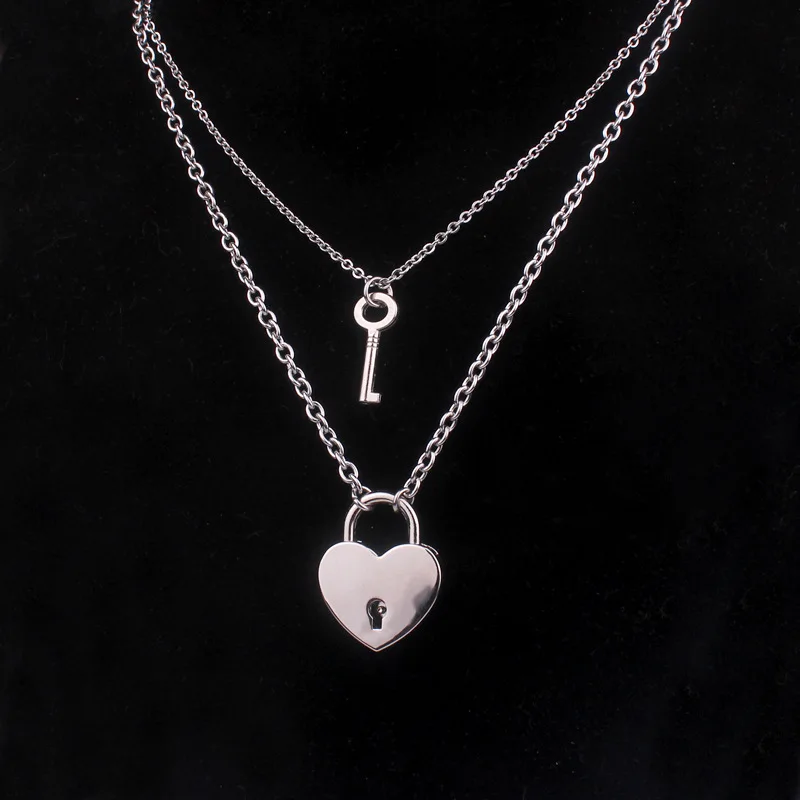 LOCK AND KEY HEART NECKLACE SET FOR COUPLE: STERLING SILVER, 24K