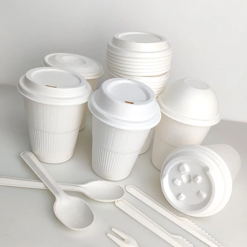 Flat Cover Disposable Sugarcane Bagasse Lid Coffee Cup Eco Biodegradable Lids