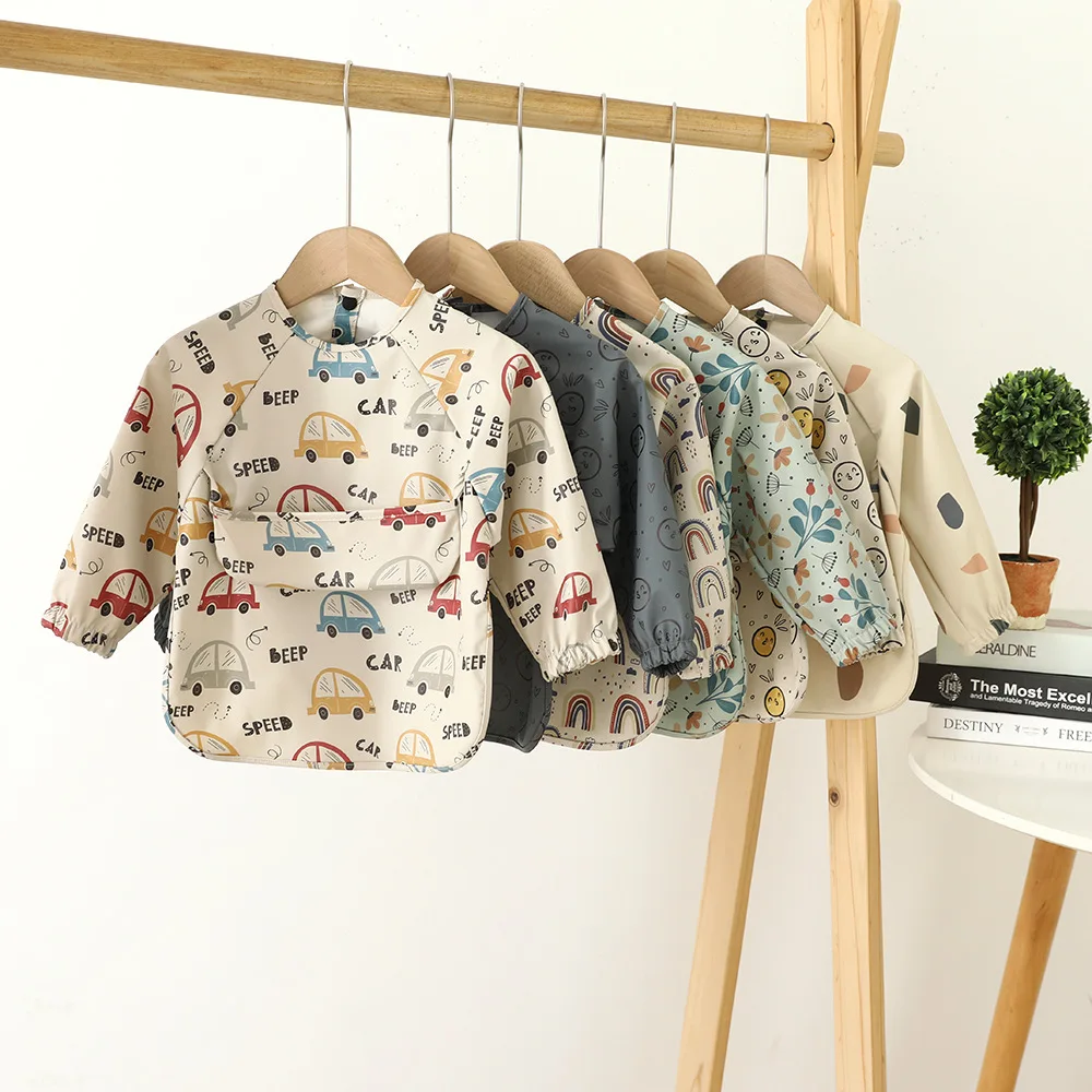 Toddler Feeding Bibs Fancy Eating Overall Waterproof Long Sleeved Baby  Apron Bib with Sleeves with Feeding Pocket