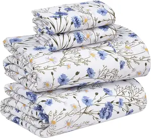 100% Cotton Sheets Queen Size Set, 4 Pieces, Soft & Breathable Percale Weave Bedding, Deep Pocket 16"