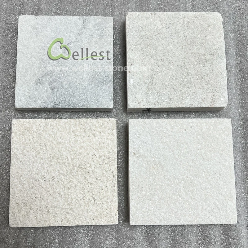 Different Types of 10x10cm White Quartzite Marble Natural Stone Samples for Exterior Outdoor Paver Use