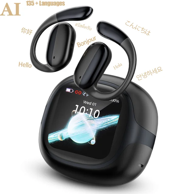 R1 PRO Ai Translator Earbuds Smart Touch Screen Translator Earphone 135 Languages Translator Earbuds Travel, Easy Communication