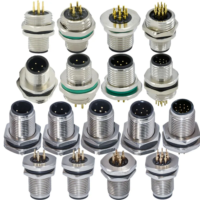 M12 5 Pin Male & Female Socket Panel Aviation Wire Connector Industrial Circular Connector, Outdoor Waterproof IP67