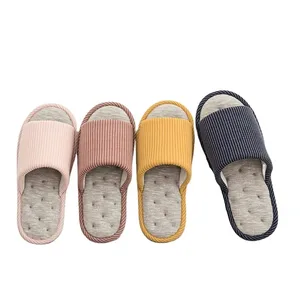 Fashion New Linen Indoor Non-slip Soft Four Seasons slippers Couples Cotton Floor Shoes Spring and Autumn slippers