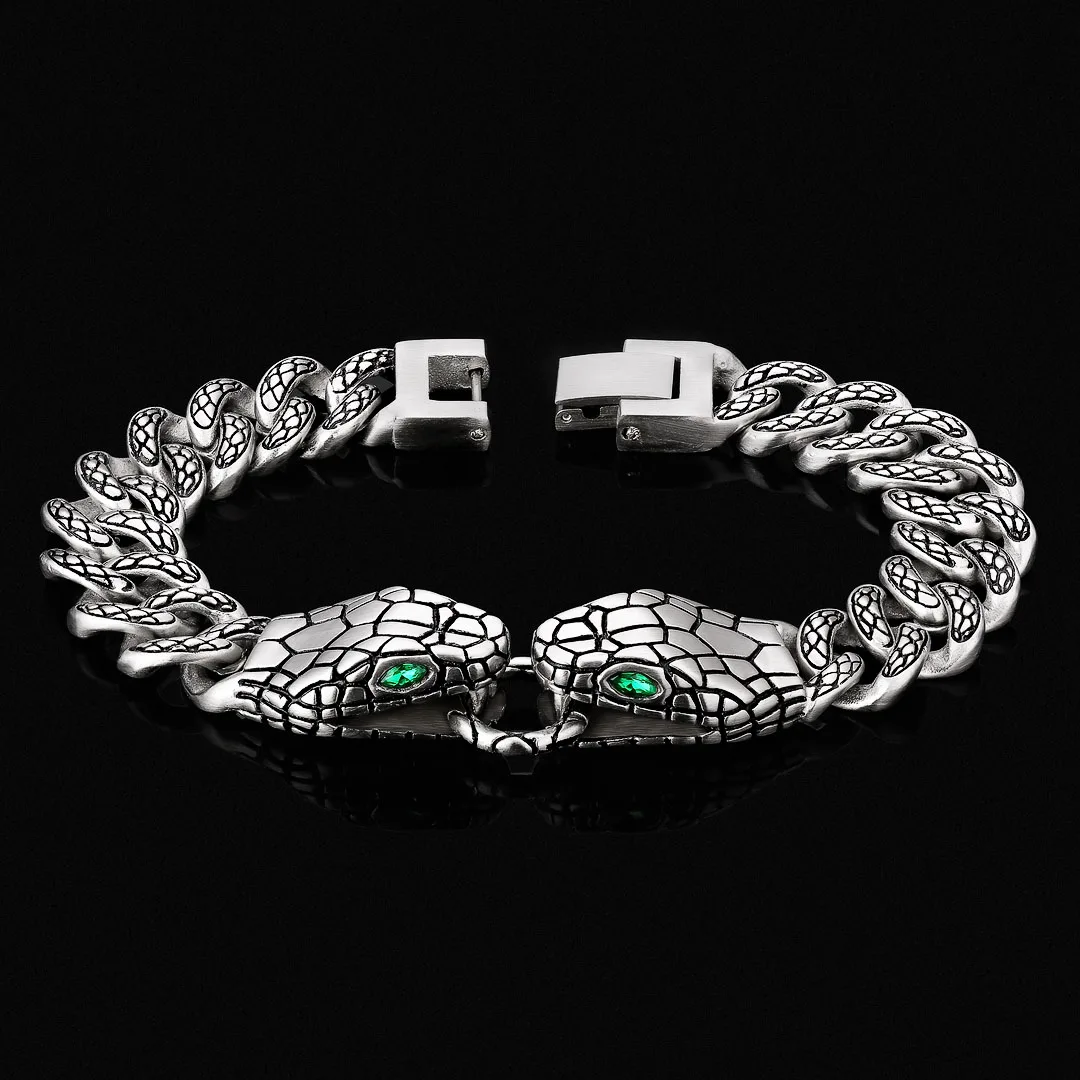 3-Pack Men's Hip Hop Bracelets - Braided, Leopard Head & Roman Numeral Cuff, Adjustable Stainless Steel - View #4