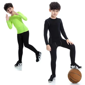 Children Fitness Sports Tights Stretch Pants Compression Football Boy Leggings Long Sleeve Tops School Suit Custom Logo Running