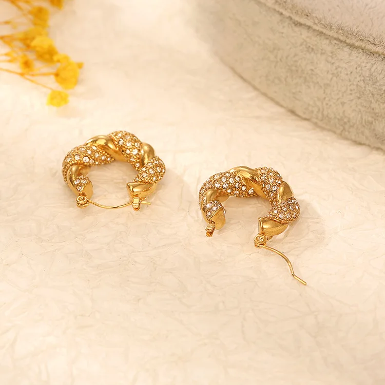 Fashion Twisted 14k Gold Color Hoop Earrings for Women Round Circle Statement Copper Zircon Vintage Jewelry Gift Wholesale