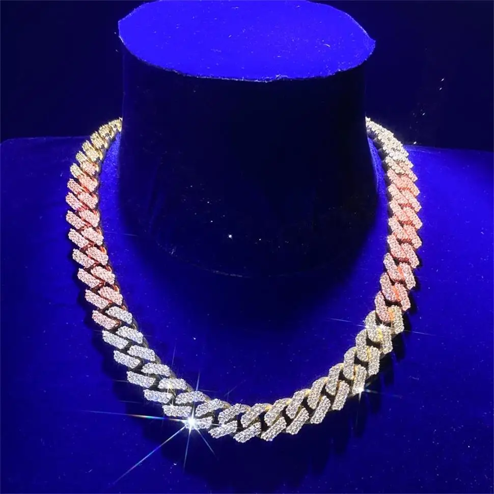 Tri Color Cuban Link Chain with CZ Diamonds Fashionable Durable