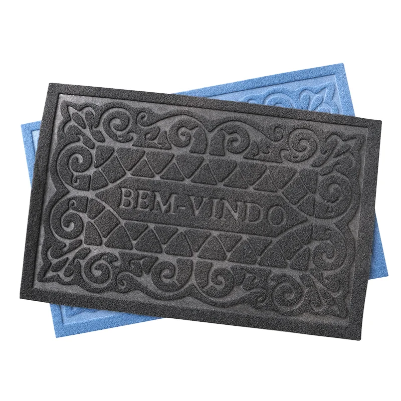 PVC backing velour embossed polyester door mats manufacture