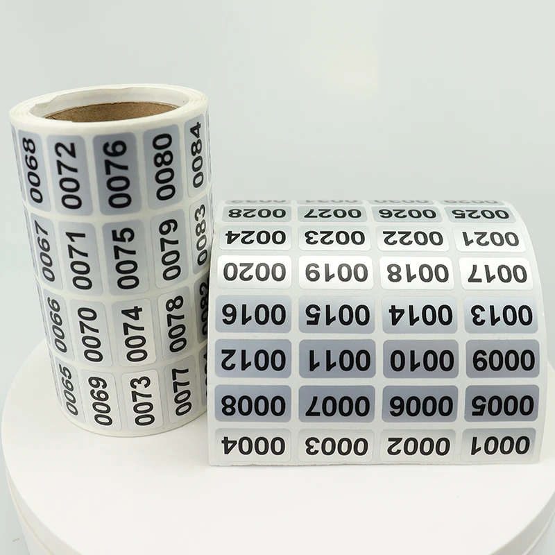 Number Sticker Self Adhesive Waterproof Gloss Silver 0001-2000 Promotion Live Stream Serial 3C Packaging Identifier Anti-Oil