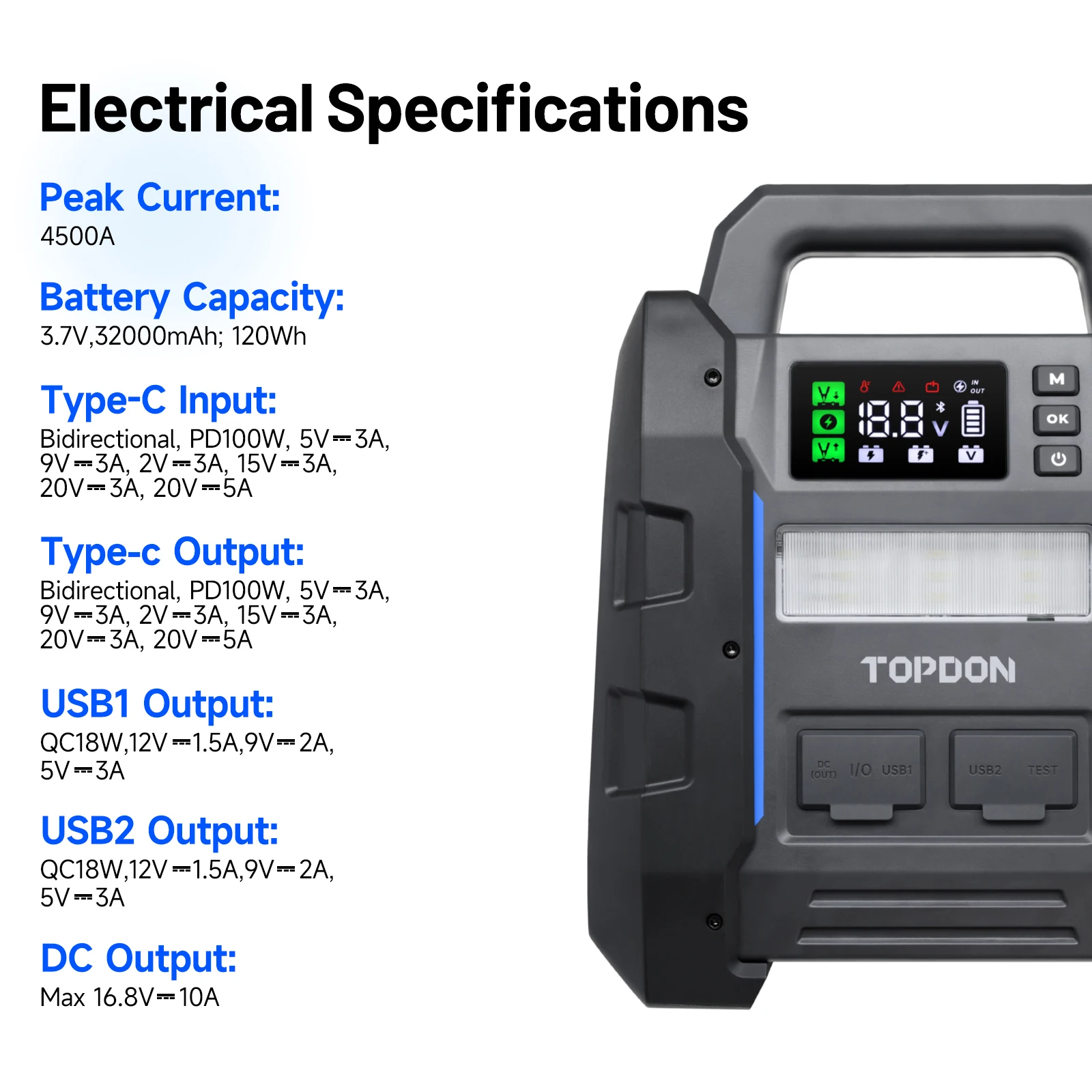 Portable Topdon V4500 Plus Multi Function Battery Booster Powerbank Super Capacitor 12V Jump Starter Power Bank for Truck