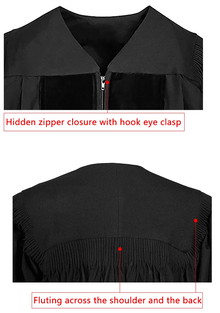 Academic robe with hood back construction fluting